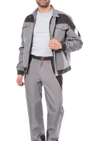 Костюм СИРИУС-ПЕКИН куртка кор., брюки, серый с черным, 280 г/м2, 65%ПЭ, 35%ХБ