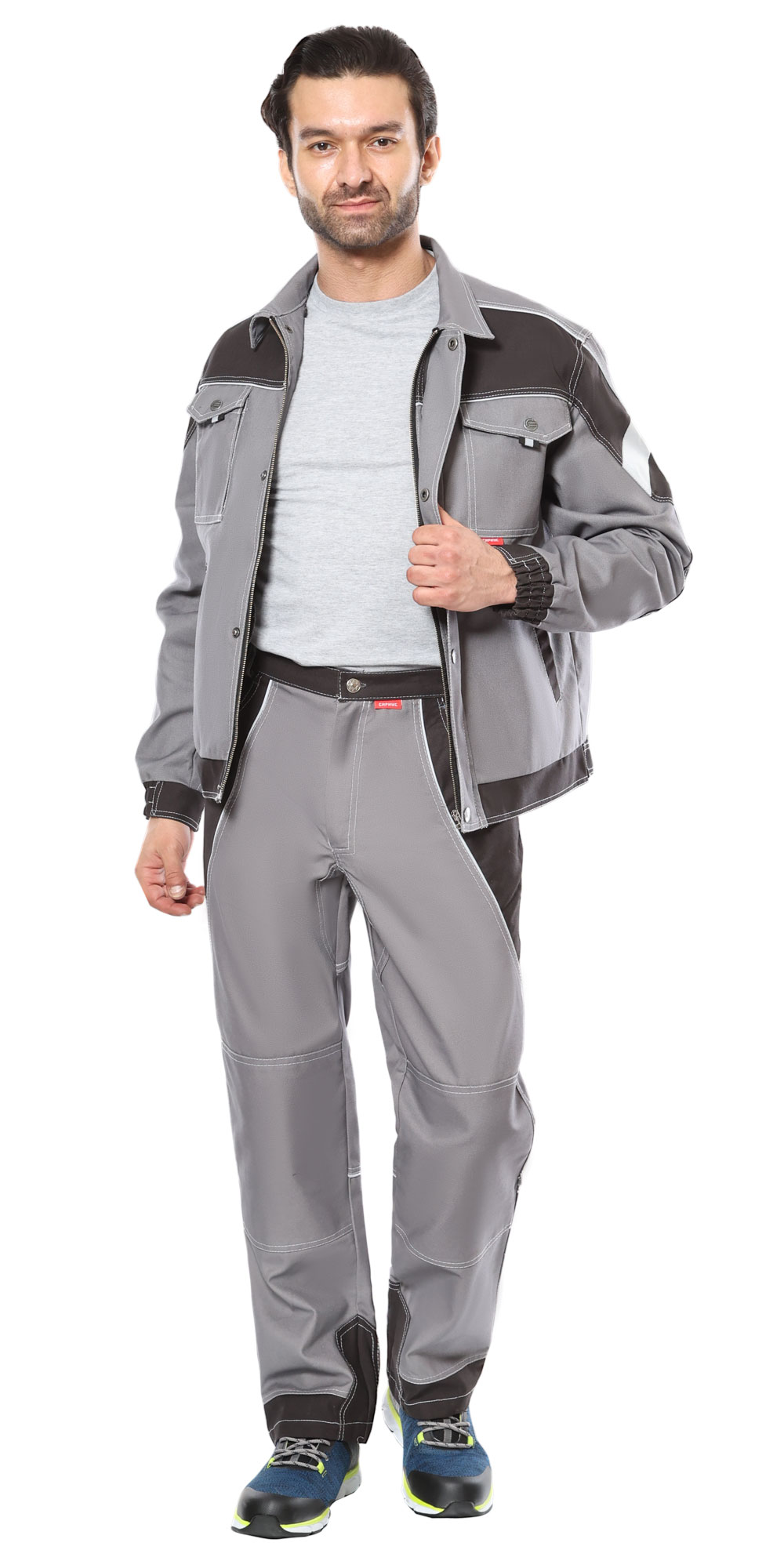 Костюм СИРИУС-ПЕКИН куртка кор., брюки, серый с черным, 280 г/м2, 65%ПЭ, 35%ХБ