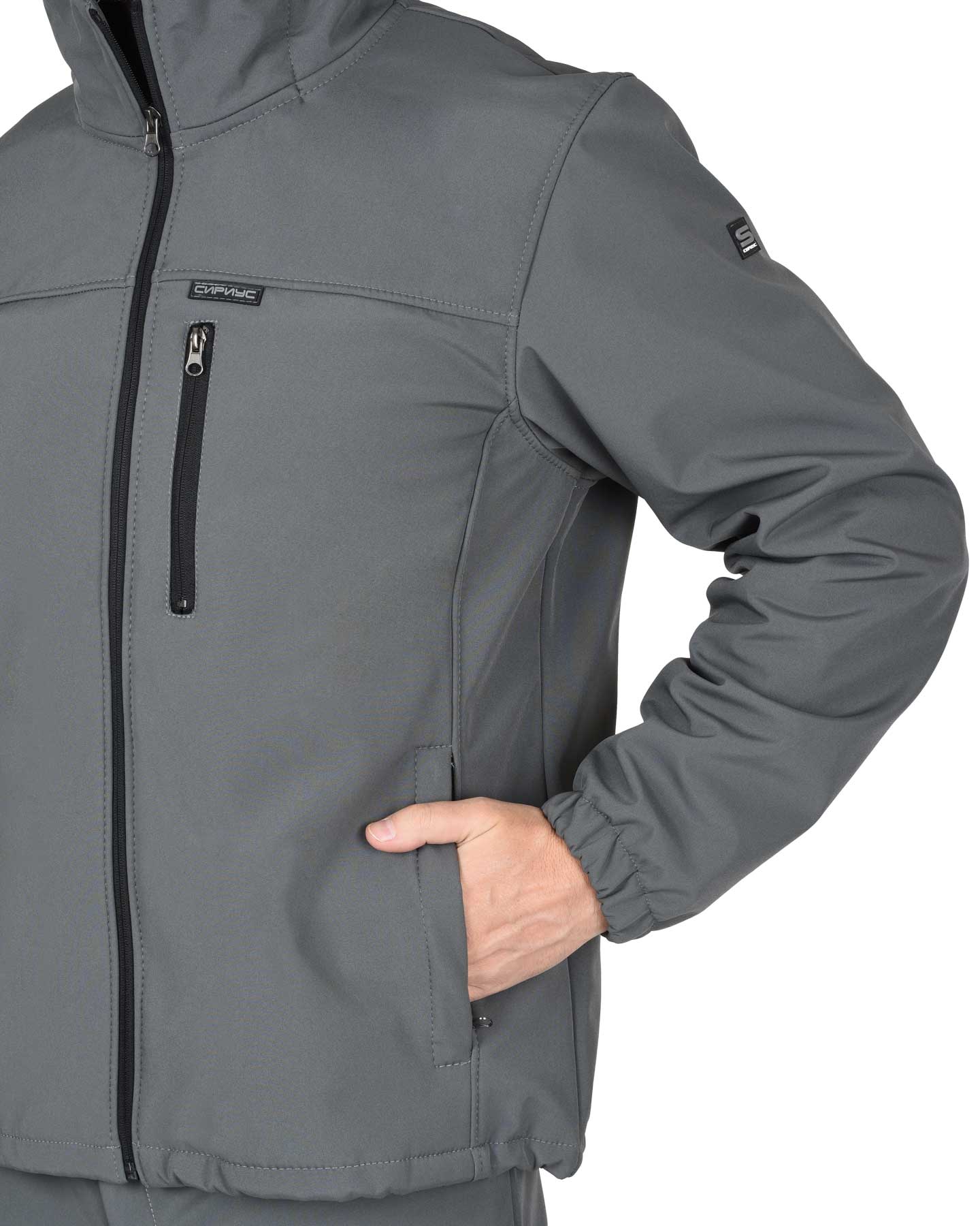 Куртка СИРИУС-АЗОВ с капюшоном серая, софтшелл, 350 г/м2 — изображение 4