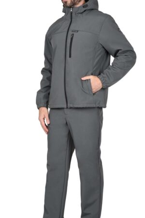 Куртка СИРИУС-АЗОВ с капюшоном серая, софтшелл, 350 г/м2