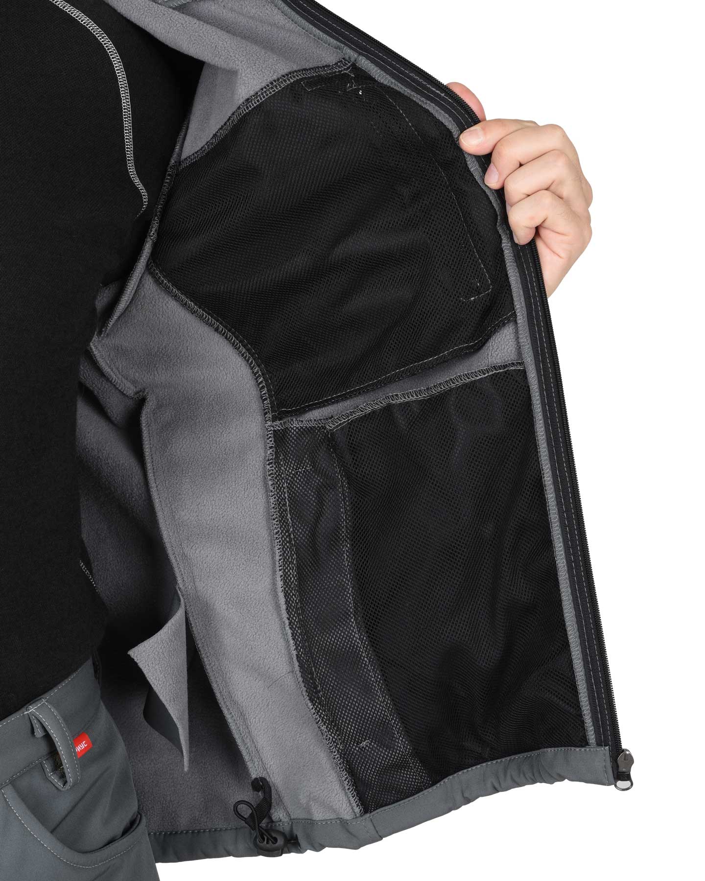 Куртка СИРИУС-АЗОВ с капюшоном серая, софтшелл, 350 г/м2 — изображение 5
