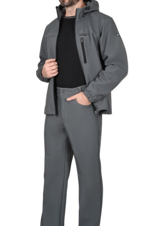 Костюм СИРИУС-АЗОВ с капюшоном серый софтшелл, 350 г/м2