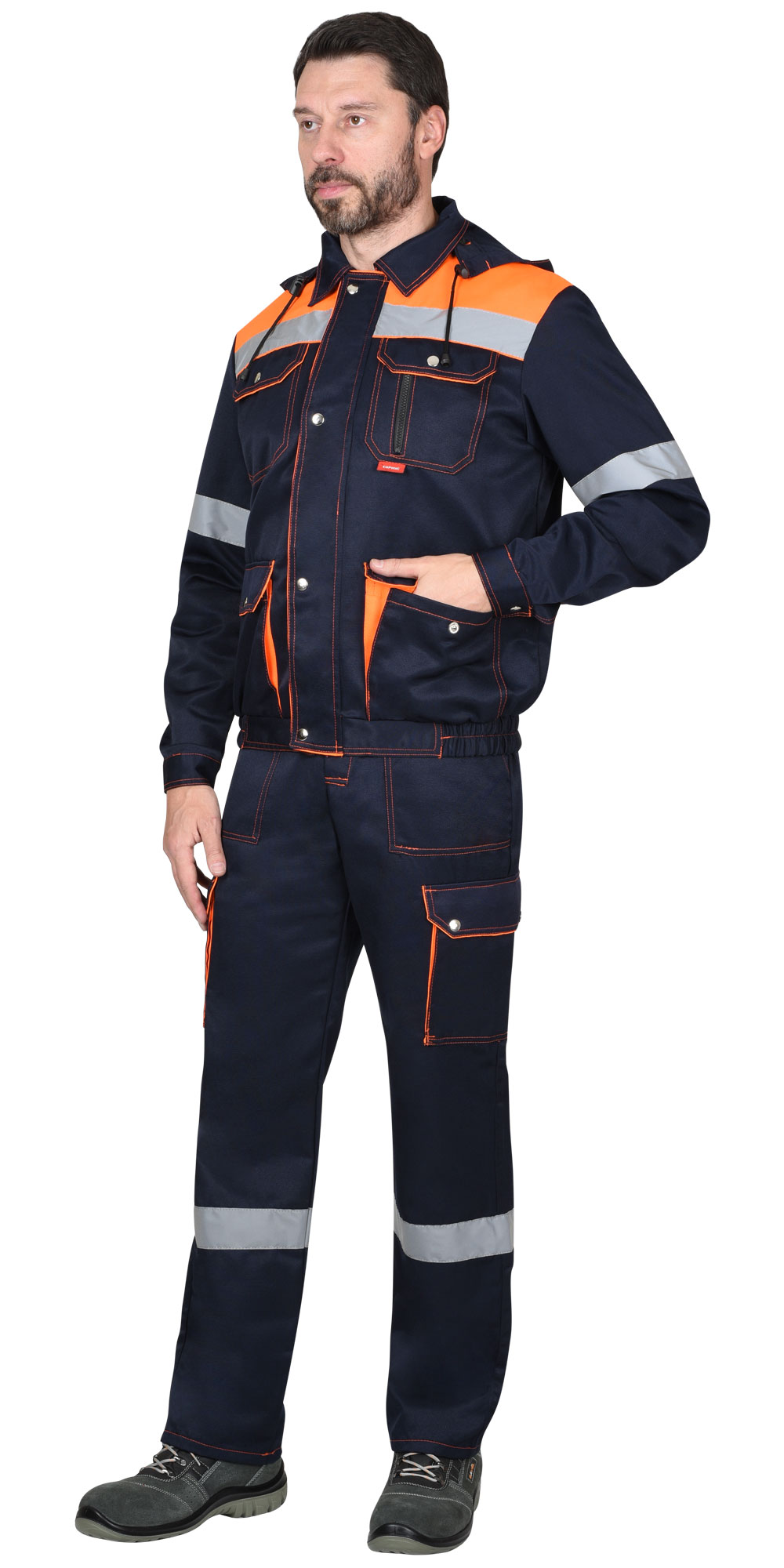Костюм СИРИУС-ТИТАН куртка, п/к синий с оранжевым и СОП, 215 г/м2, 80%ПЭ, 20%ХБ — изображение 3