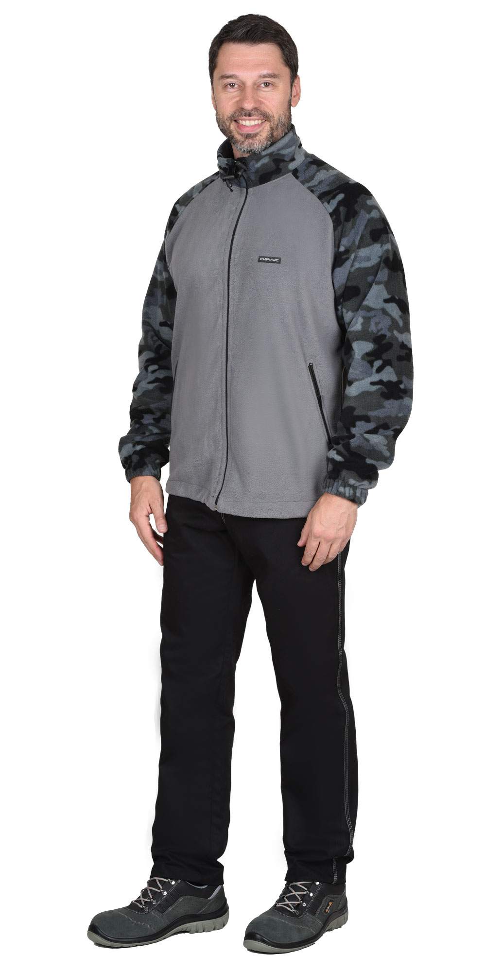 Куртка флисовая т.серая с КМФ Мультикам серый, 340 г/м2 — изображение 3