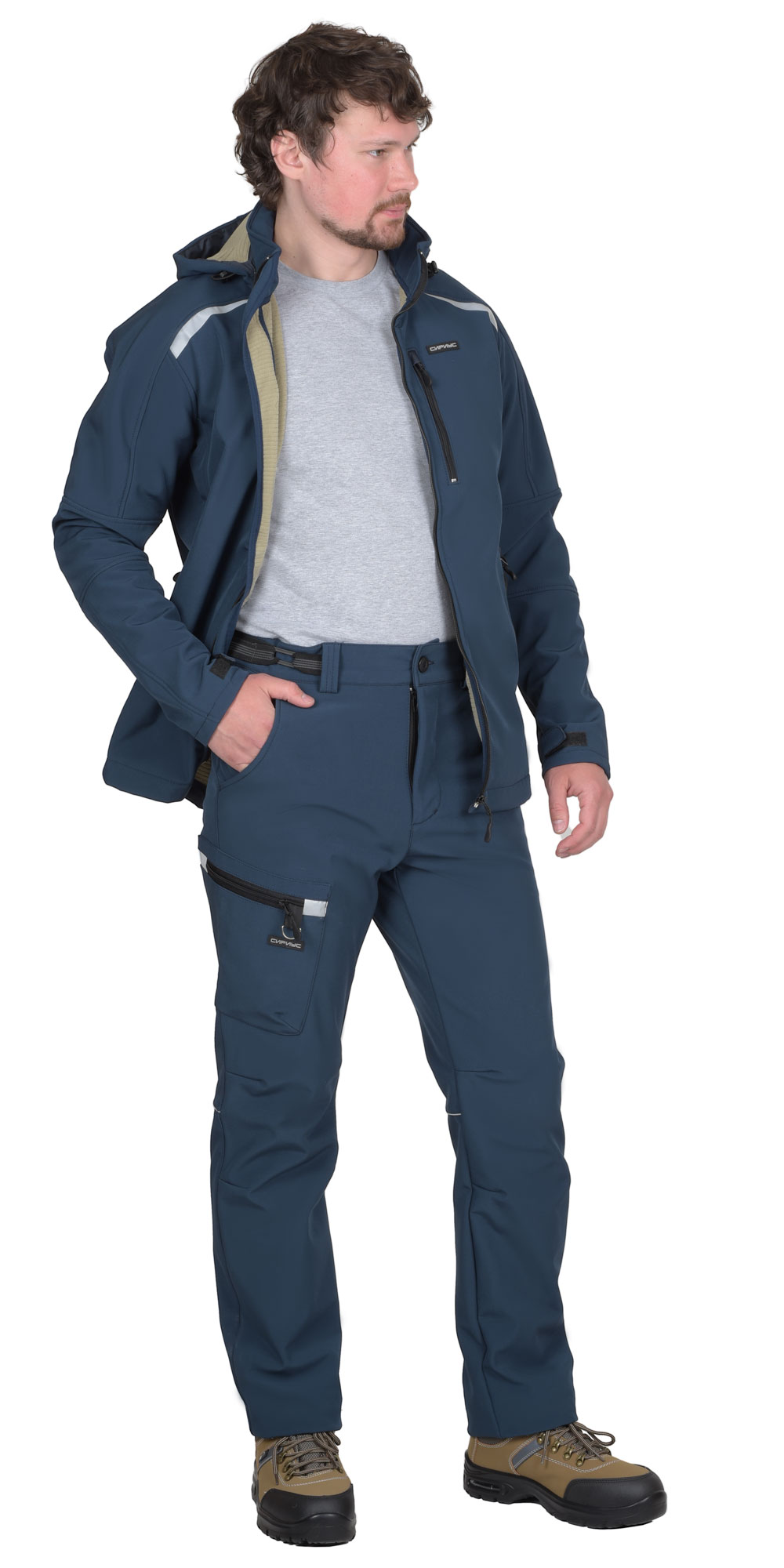 Костюм СИРИУС-СПЕЙС куртка, брюки, софтшелл синий, 325 г/м2, 94%ПЭ, 6%СП