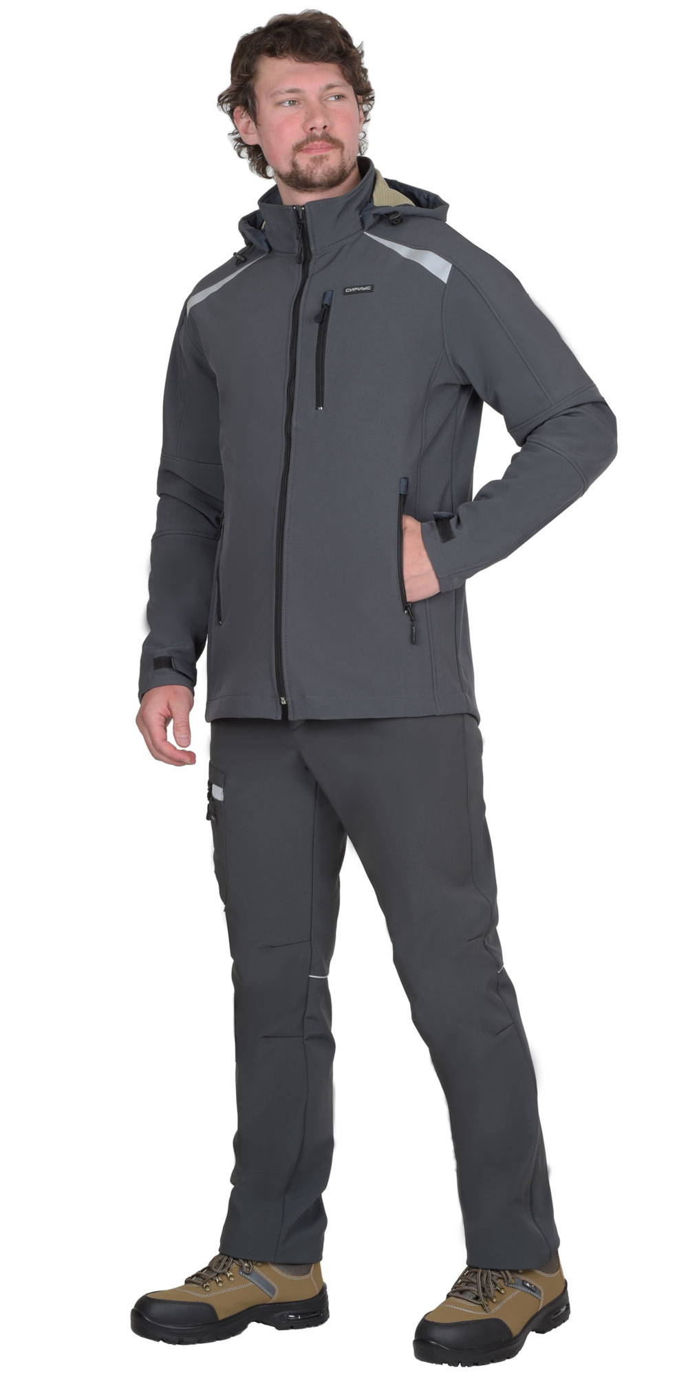 Костюм СИРИУС-СПЕЙС куртка, брюки, софтшелл тёмно-серый, 325 г/м2, 94%ПЭ, 6%СП — изображение 2