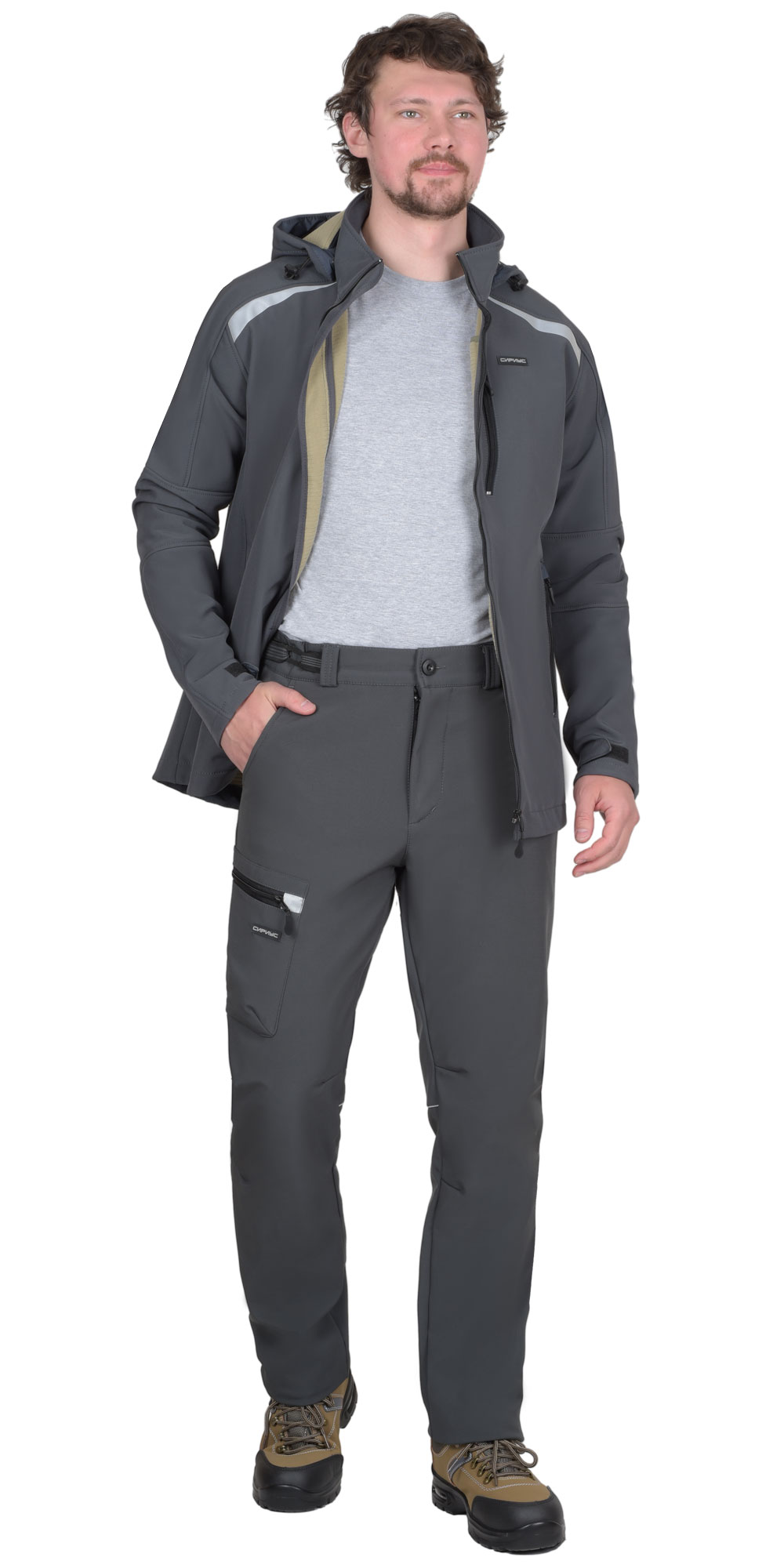 Костюм СИРИУС-СПЕЙС куртка, брюки, софтшелл тёмно-серый, 325 г/м2, 94%ПЭ, 6%СП