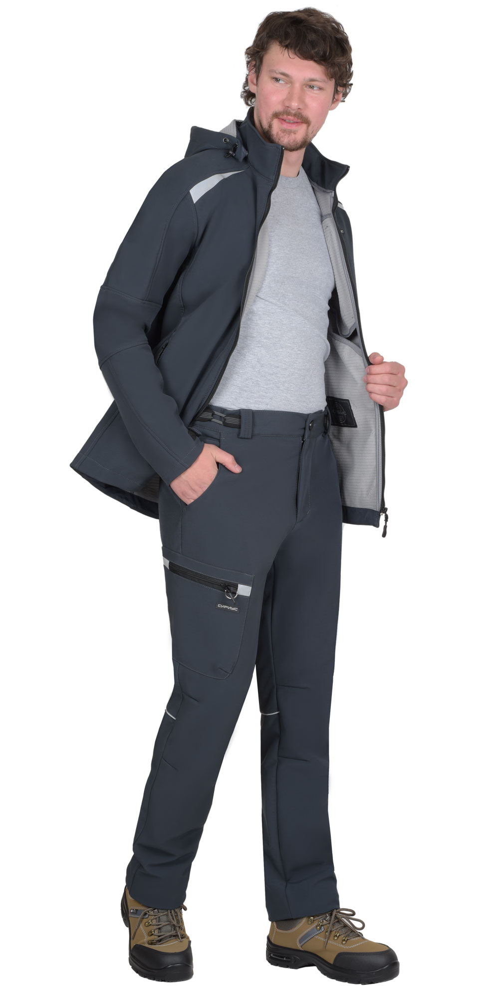 Костюм СИРИУС-СПЕЙС куртка, брюки, софтшелл сине-серый, 325 г/м2, 94%ПЭ, 6%СП