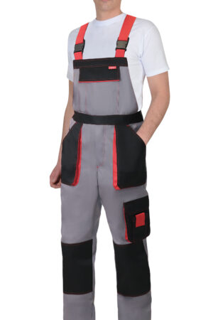 Полукомбинезон СИРИУС-КРАУН (CROWN) серый с черным и красным, 190 г/м2, 80%ПЭ, 20%ХБ