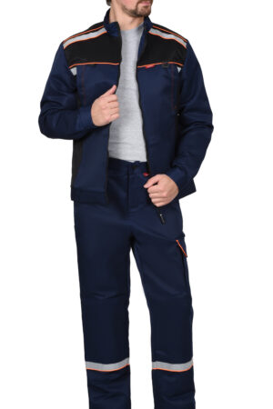 Костюм СИРИУС-ПРАКТИК куртка, брюки, темно-синий с черным и СОП, 240 г/м2, 80%ПЭ, 20%ХБ