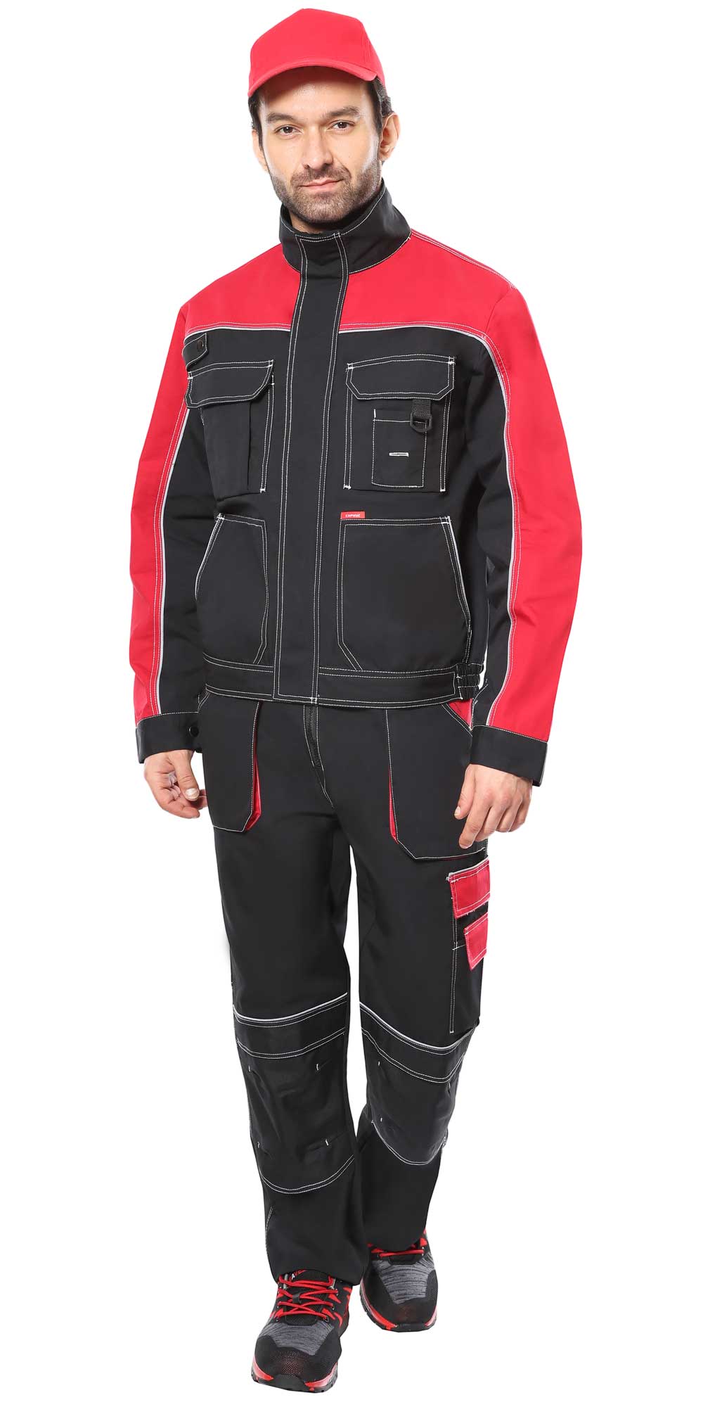 Костюм СИРИУС-АГАТ куртка, п/к черный с красным, ВО отделка, 260 г/м2, 65%ПЭ, 35%ХБ — изображение 3