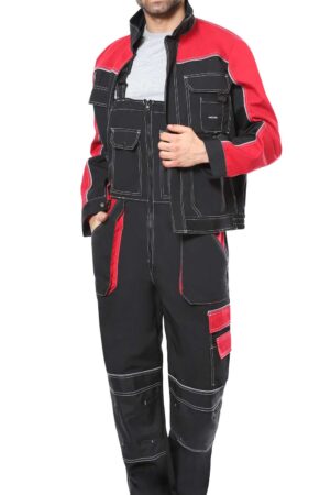 Костюм СИРИУС-АГАТ куртка, п/к черный с красным, ВО отделка, 260 г/м2, 65%ПЭ, 35%ХБ