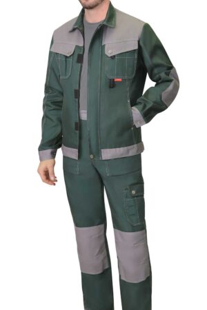 Костюм СИРИУС-ВЕСТ-ВОРК куртка, брюки зеленый со ср.серым, 280 г/м2, 65%ПЭ, 35%ХБ