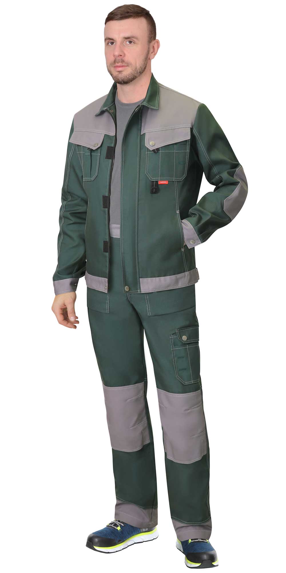 Костюм СИРИУС-ВЕСТ-ВОРК куртка, брюки зеленый со ср.серым, 280 г/м2, 65%ПЭ, 35%ХБ