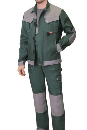 Костюм СИРИУС-ВЕСТ-ВОРК куртка, п/к зеленый со ср.серым, 280 г/м2, 65%ПЭ, 35%ХБ