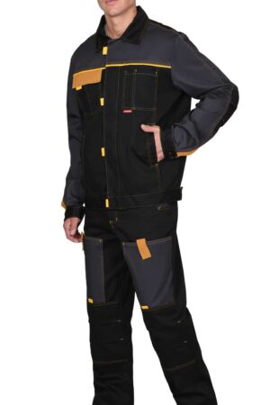 Костюм СИРИУС-ФАВОРИТ куртка, брюки, черный с темно-серым, 210 г/м2, 65% ПЭ, 35% ХБ