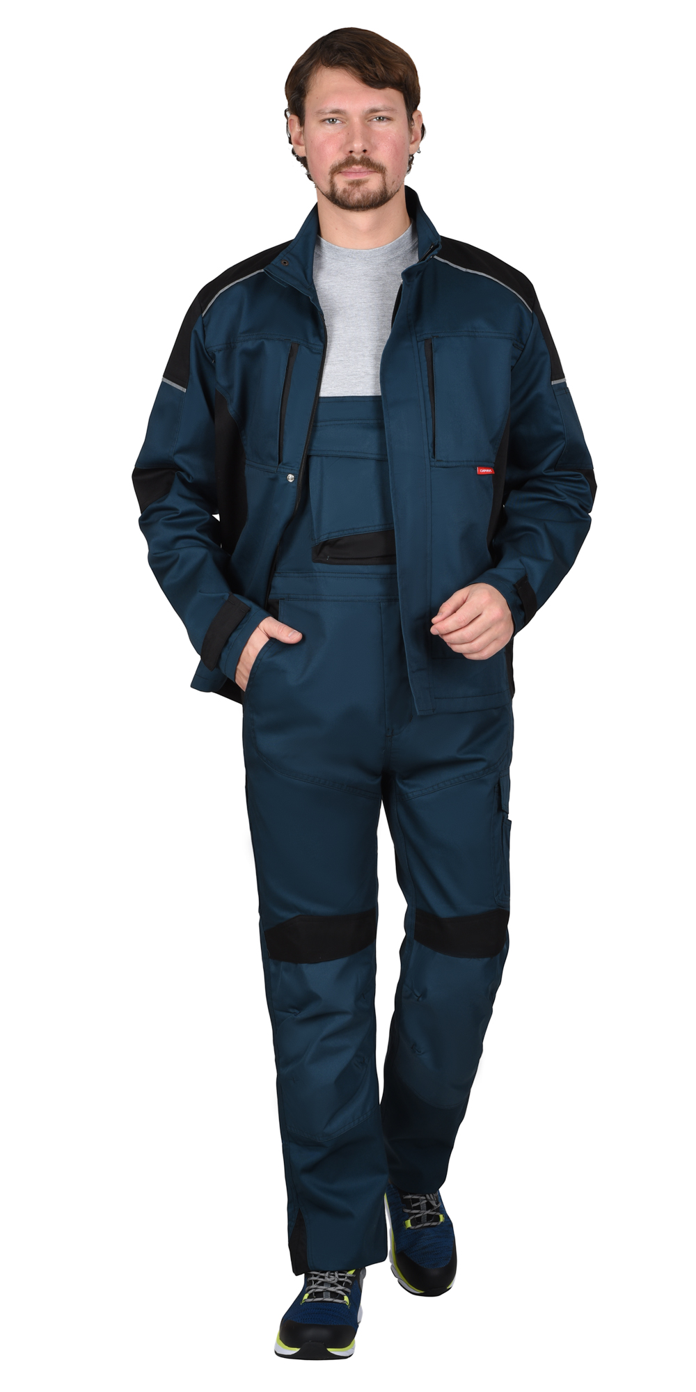 Костюм СИРИУС-ЦИТРИН куртка, полукомбинезон, морена с черным, 245 г/м2, 65%ПЭ, 35%ХБ