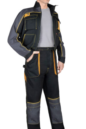 Костюм СИРИУС-АГАТ куртка, брюки, черный с темно-серым, 260 г/м2, 65% ПЭ, 35% ХБ