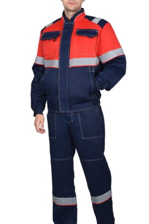 Костюм СИРИУС-НАВИГАТОР куртка, брюки, синий с красным и СОП, 245 г/м2, 65% ПЭ, 35% ХБ