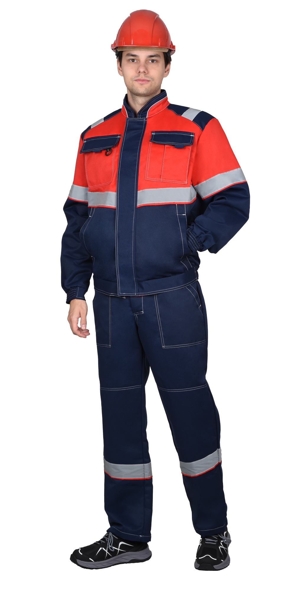 Костюм СИРИУС-НАВИГАТОР куртка, брюки, синий с красным и СОП, 245 г/м2, 65% ПЭ, 35% ХБ