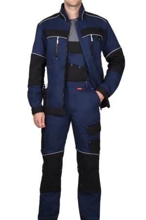 Костюм СИРИУС-АРКТИК куртка, п/к, синий с черным, мех. стрейч 260 г/м2, 65% ПЭ, 35% ХБ